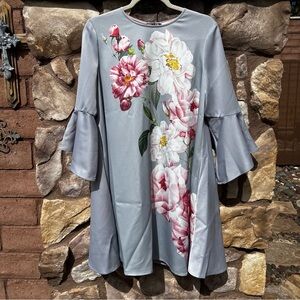 Ted Baker London Floral Dress Sayda Iguazu Bell Sleeve Shift Dress Sz 3 Medium